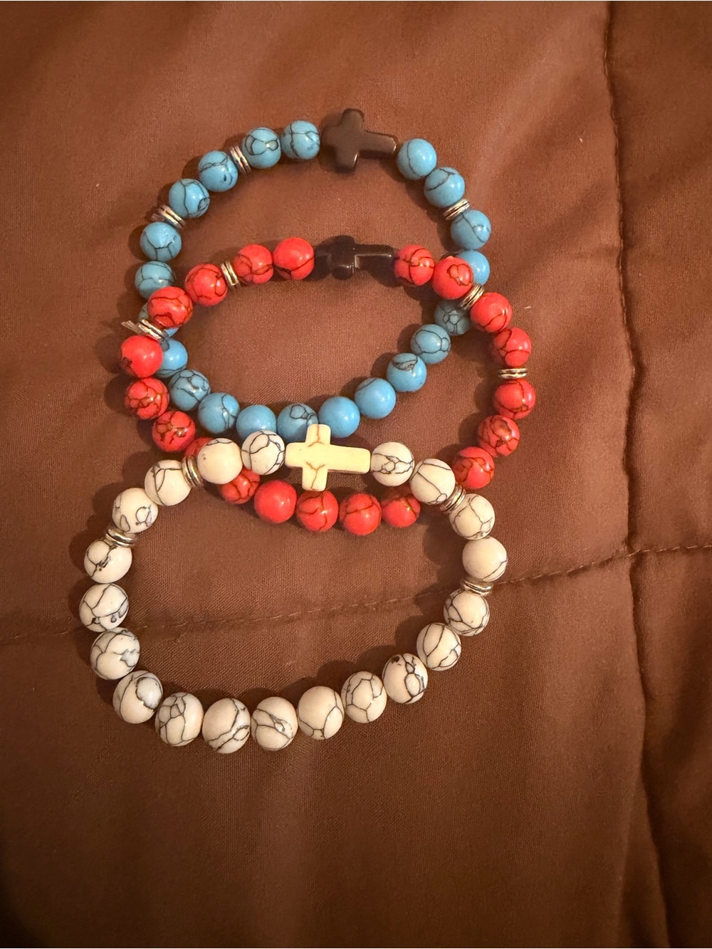 Beaded Cross Stretch Bracelets - Blue, Red, White